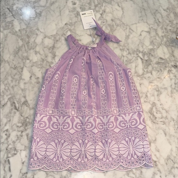 NWT ZIMMERMANN LAVENDER WITH WHITE EMBROIDERY HALTER DRESS 2Y